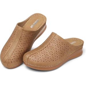 TEMOFON Clogs for Women Mules Slip on: Closed Toe Sandals, Summer Shoes Dressy, Comfortable Walking Wedge Clogs(Brown)