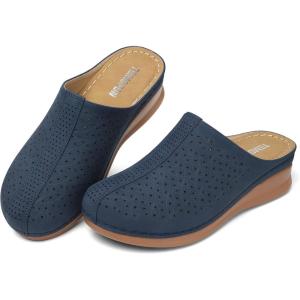 TEMOFON Clogs for Women Mules Slip on: Closed Toe Sandals, Summer Shoes Dressy, Comfortable Walking Wedge Clogs(Darkblue)