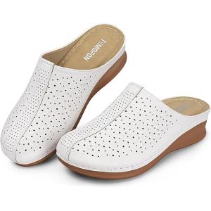 TEMOFON Clogs for Women Mules Slip on: Closed Toe Sandals, Summer Shoes Dressy, Comfortable Walking Wedge Clogs(White)