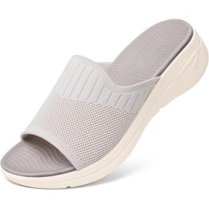 TEMOFON Slide Sandals for Women Lightweight: Wide Width Comfortable Slip on Arch Support Slides(Apricot-wide)