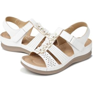 TEMOFON Wedge Sandals for Women Comfortable: Open Toe Sandals with Buckle Ankle Strap, Dressy Low Wedges, Beach Casual Sandals