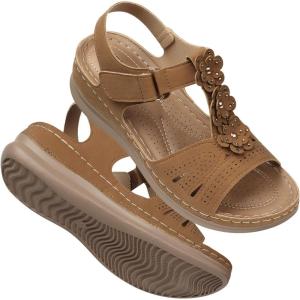 TEMOFON Wedge Sandals for Women Comfortable: Open Toe Sandals with Low Wedges – Dressy Summer Casual Sandals – Flat Comfy Walking Sandals(2-dt1068-brown)