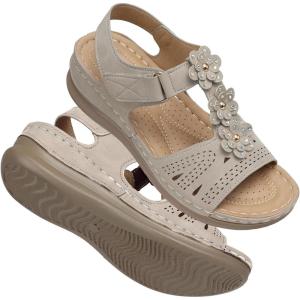 TEMOFON Wedge Sandals for Women Comfortable: Open Toe Sandals with Low Wedges – Dressy Summer Casual Sandals – Flat Comfy Walking Sandals(2-dt1068-grey)