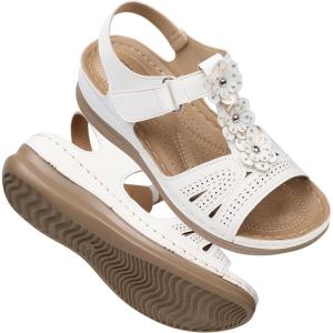 TEMOFON Wedge Sandals for Women Comfortable: Open Toe Sandals with Low Wedges – Dressy Summer Casual Sandals – Flat Comfy Walking Sandals(2-dt1068-white)