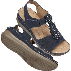 TEMOFON Wedge Sandals for Women Comfortable: Open Toe Sandals with Low Wedges – Dressy Summer Casual Sandals – Flat Comfy Walking Sandals(68-darkblue)