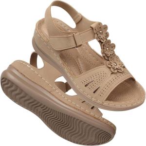 TEMOFON Wedge Sandals for Women Comfortable: Open Toe Sandals with Low Wedges – Dressy Summer Casual Sandals – Flat Comfy Walking Sandals(68-khaki)