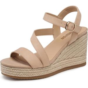 TEMOFON Wedge Sandals for Women Platform: Espadrille Ankle Strap Buckle Wedge – Comfortable Dressy Summer Womens Sandals(Suede-nude)