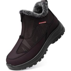 TEMOFON Winter Snow Boots for Women: Waterproof Warm Fur Lined Walking Outdoor Ankle Booties Slip on Snow Shoes Size 5-12(2dt2757-brown)