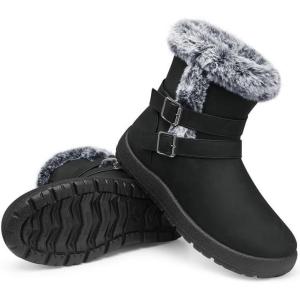 TEMOFON Women Winter Boots Waterproof: Fur Lined Ankle Booties, Wide Width Snow Boots, Warm Comfy, Walking Soft Winter Shoes Size 5-11(3103-black)