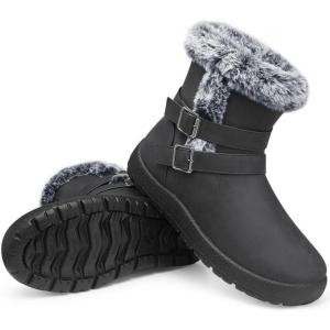 TEMOFON Women Winter Boots Waterproof: Fur Lined Ankle Booties, Wide Width Snow Boots, Warm Comfy, Walking Soft Winter Shoes Size 5-11(3103-grey)