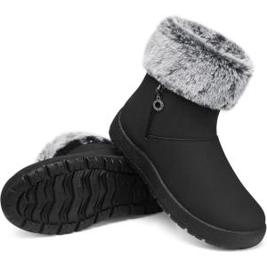 TEMOFON Women Winter Boots Waterproof: Fur Lined Ankle Booties, Wide Width Snow Boots, Warm Comfy, Walking Soft Winter Shoes Size 5-11(Black)