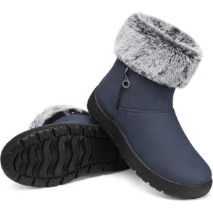 TEMOFON Women Winter Boots Waterproof: Fur Lined Ankle Booties, Wide Width Snow Boots, Warm Comfy, Walking Soft Winter Shoes Size 5-11(Blue)