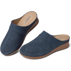 TEMOFON Womens Clogs Slip on Mules: Closed Toe Sandals Women – Summer Wedge Comfortable Shoes(25-navyblue)