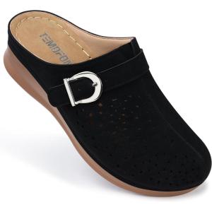 TEMOFON Womens Clogs Slip on Mules: Closed Toe Sandals Women – Summer Wedge Comfortable Shoes(41-black)