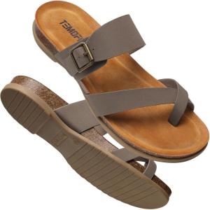 TEMOFON Womens Flat Sandals with Arch Support Adjustable Straps Comfortable Summer Walking Casual Flip Flops Size 5-11(Grey)