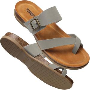 TEMOFON Womens Flat Sandals with Arch Support Adjustable Straps Comfortable Summer Walking Casual Flip Flops Size 5-11(Taupe)