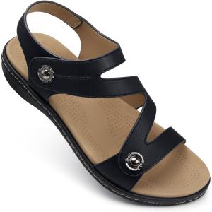 TEMOFON Womens Sandals Dressy Summer: Open Toe Comfortable Walking Flat – Arch Support Flat Sandals Size 5-11(30-black)