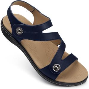 TEMOFON Womens Sandals Dressy Summer: Open Toe Comfortable Walking Flat – Arch Support Flat Sandals Size 5-11(30-blue)