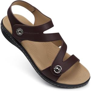 TEMOFON Womens Sandals Dressy Summer: Open Toe Comfortable Walking Flat – Arch Support Flat Sandals Size 5-11(30-brown)