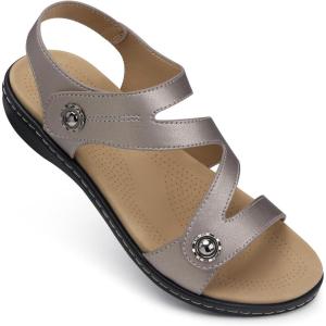 TEMOFON Womens Sandals Dressy Summer: Open Toe Comfortable Walking Flat – Arch Support Flat Sandals Size 5-11(30-silver)