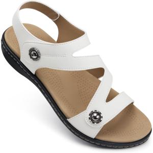 TEMOFON Womens Sandals Dressy Summer: Open Toe Comfortable Walking Flat – Arch Support Flat Sandals Size 5-11(30-white)