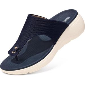 TEMOFON Womens Sandals Slides Dressy: Arch Support Flip Flops Wedge – Slip on Thong Flip Flops Slides Sandals Size 5-9(17-navyblue)