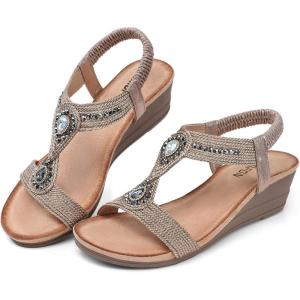 TEMOFON Womens Sandals Wedge Low: Wedge Sandal Women Dressy Summer(2805-champagne)