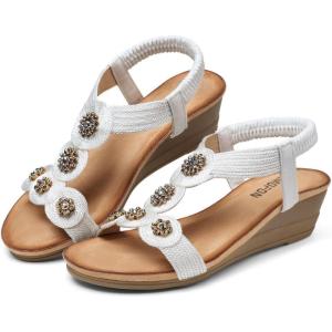 TEMOFON Womens Sandals Wedge Low: Wedge Sandal Women Dressy Summer(2vt1804-white)