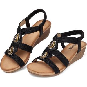 TEMOFON Womens Sandals Wedge Low: Wedge Sandal Women Dressy Summer(70-black)