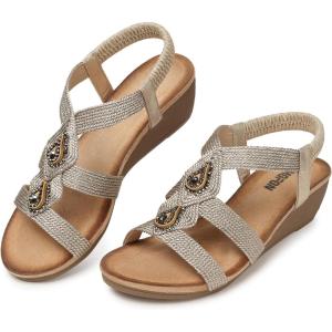 TEMOFON Womens Sandals Wedge Low: Wedge Sandal Women Dressy Summer(70-brown)