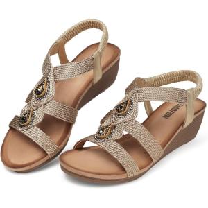 TEMOFON Womens Sandals Wedge Low: Wedge Sandal Women Dressy Summer(70-champagne)