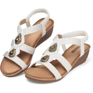 TEMOFON Womens Sandals Wedge Low: Wedge Sandal Women Dressy Summer(70-white)