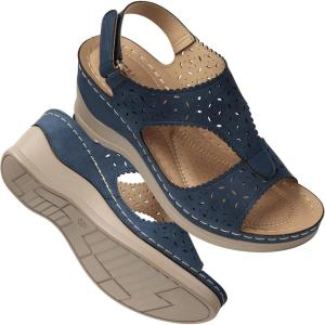 TEMOFON Womens Sandals Wedge Platform: Summer Ankle Strap Open Toe Wedge – Dressy Sandals Women – Comfortable Walking Low Sandal(2682-blue)