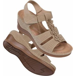 TEMOFON Womens Sandals Wedge Platform: Summer Ankle Strap Open Toe Wedge – Dressy Sandals Women – Comfortable Walking Low Sandal(Vt2671-beige)