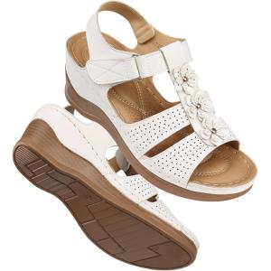 TEMOFON Womens Sandals Wedge Platform: Summer Ankle Strap Open Toe Wedge – Dressy Sandals Women – Comfortable Walking Low Sandal(Vt2671-white)