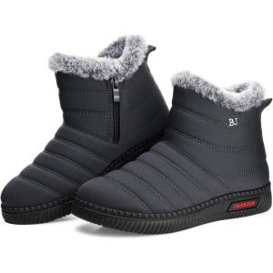 TEMOFON Womens Snow Boots Winter Warm Ankle Boots Waterproof Outdoor Fur Lined Shoes for Women(05-grey)