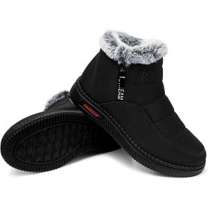 TEMOFON Womens Snow Boots Winter Warm Ankle Boots Waterproof Outdoor Fur Lined Shoes for Women(07-black)
