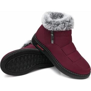 TEMOFON Womens Snow Boots Winter Warm Ankle Boots Waterproof Outdoor Fur Lined Shoes for Women(07-red)