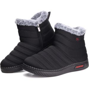 TEMOFON Womens Snow Boots Winter Warm Ankle Boots Waterproof Outdoor Fur Lined Shoes for Women(2605-black)
