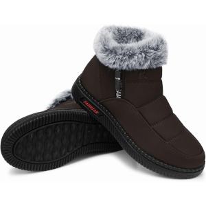 TEMOFON Womens Snow Boots Winter Warm Ankle Boots Waterproof Outdoor Fur Lined Shoes for Women(2607-brown)