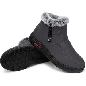 TEMOFON Womens Snow Boots Winter Warm Ankle Boots Waterproof Outdoor Fur Lined Shoes for Women(2607-grey)