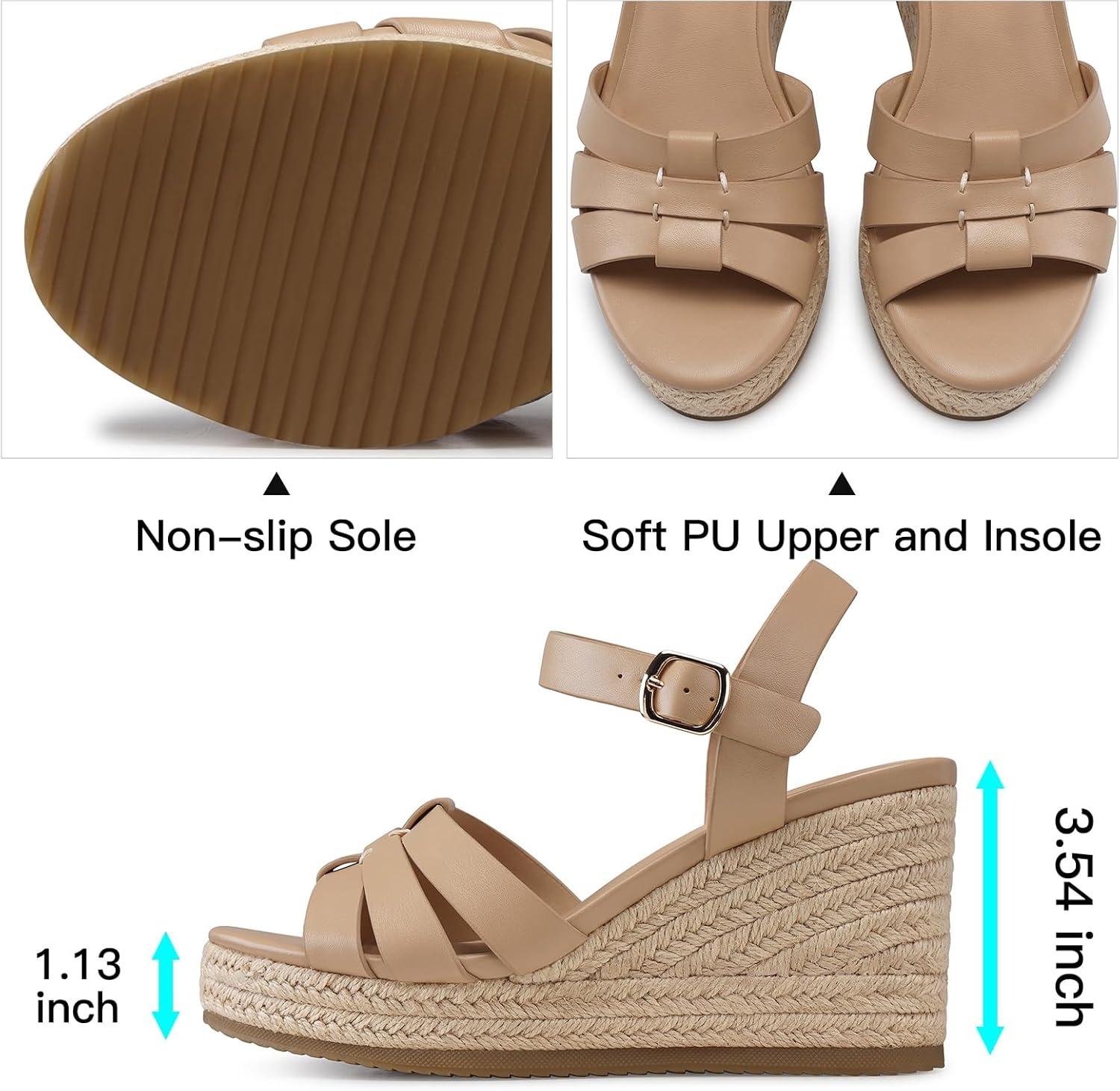 imageTEMOFON Wedge Sandals for Women Dressy Comfortable Espadrilles Wedges Summer Walking Open Toe Strappy Platform Sandals38nude