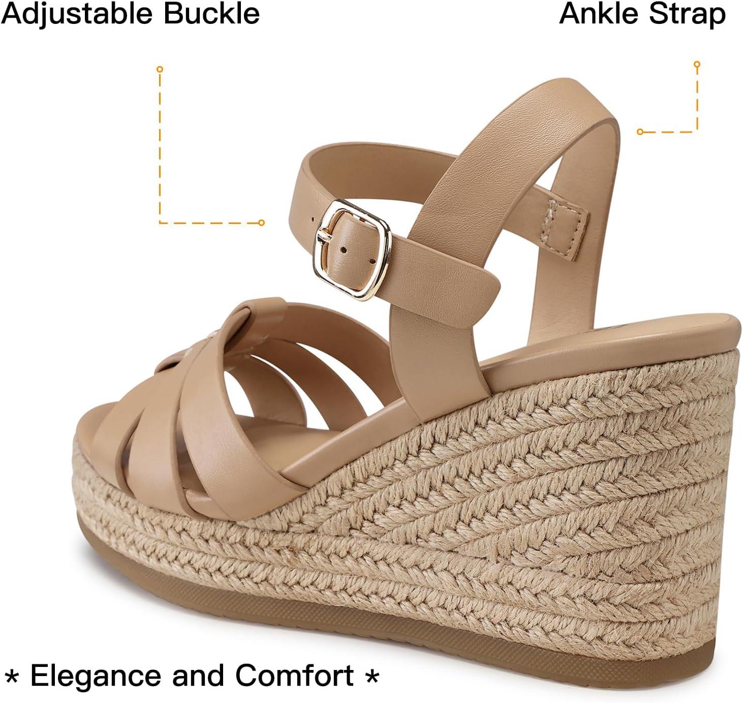 imageTEMOFON Wedge Sandals for Women Dressy Comfortable Espadrilles Wedges Summer Walking Open Toe Strappy Platform Sandals38nude
