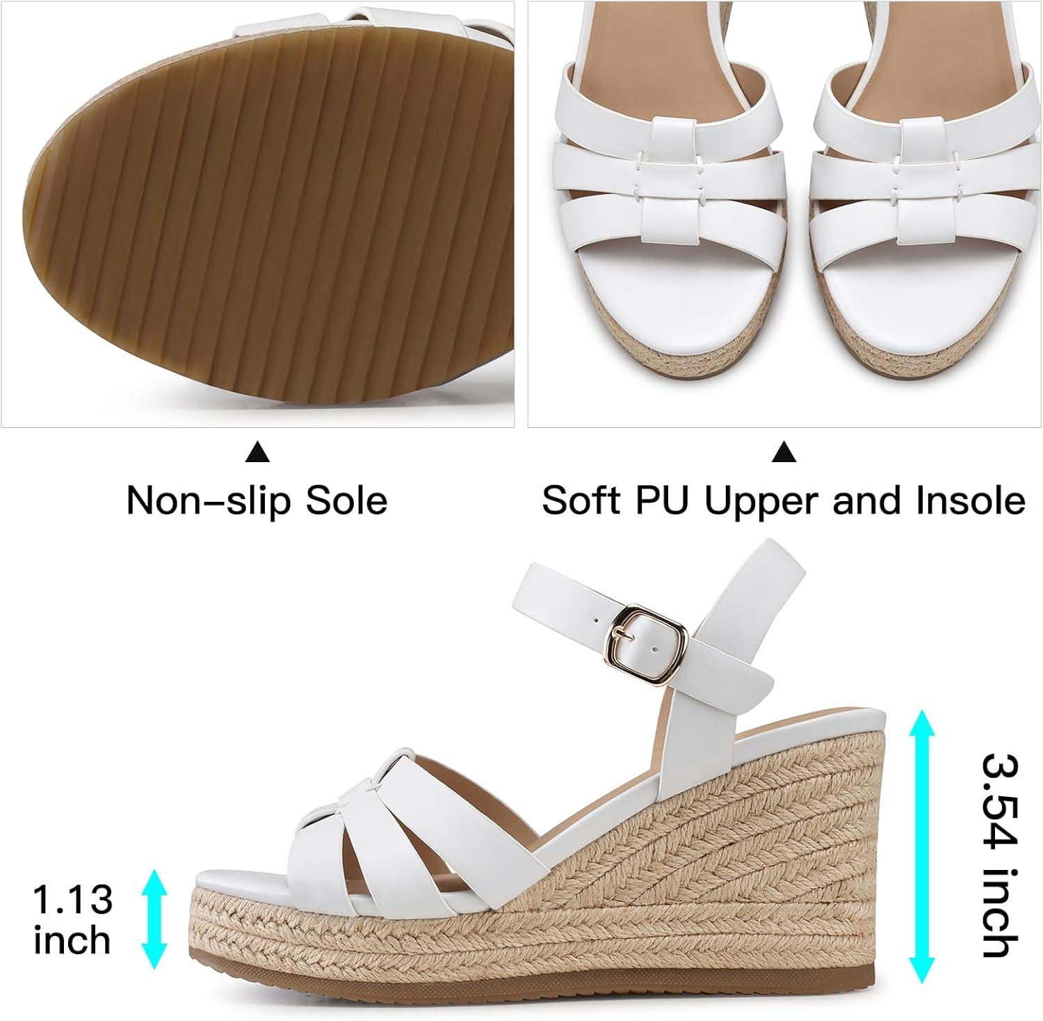 imageTEMOFON Wedge Sandals for Women Dressy Comfortable Espadrilles Wedges Summer Walking Open Toe Strappy Platform Sandals38white