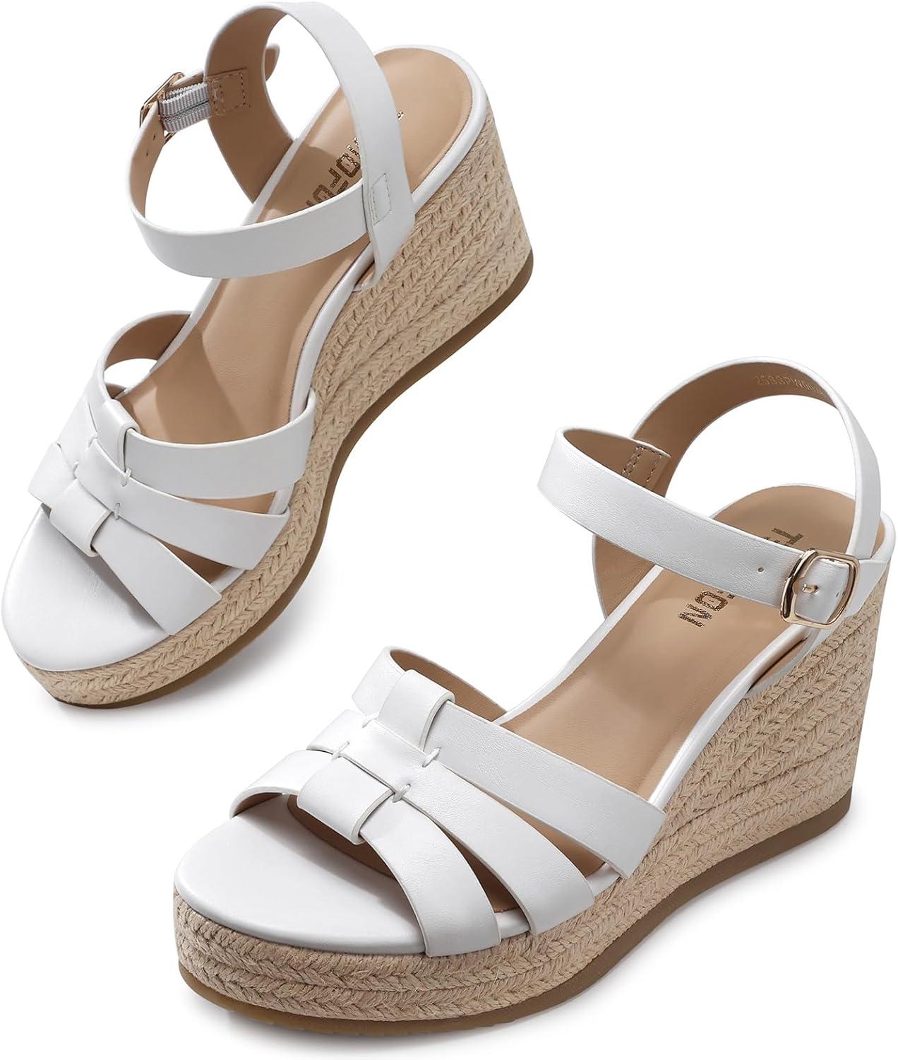 imageTEMOFON Wedge Sandals for Women Dressy Comfortable Espadrilles Wedges Summer Walking Open Toe Strappy Platform Sandals38white