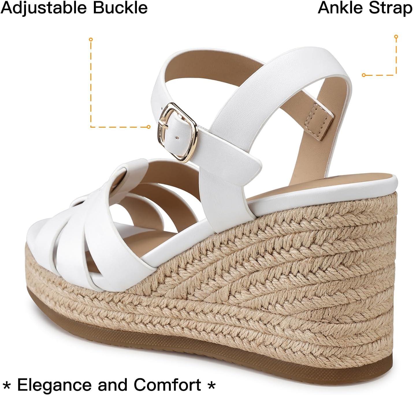 imageTEMOFON Wedge Sandals for Women Dressy Comfortable Espadrilles Wedges Summer Walking Open Toe Strappy Platform Sandals38white
