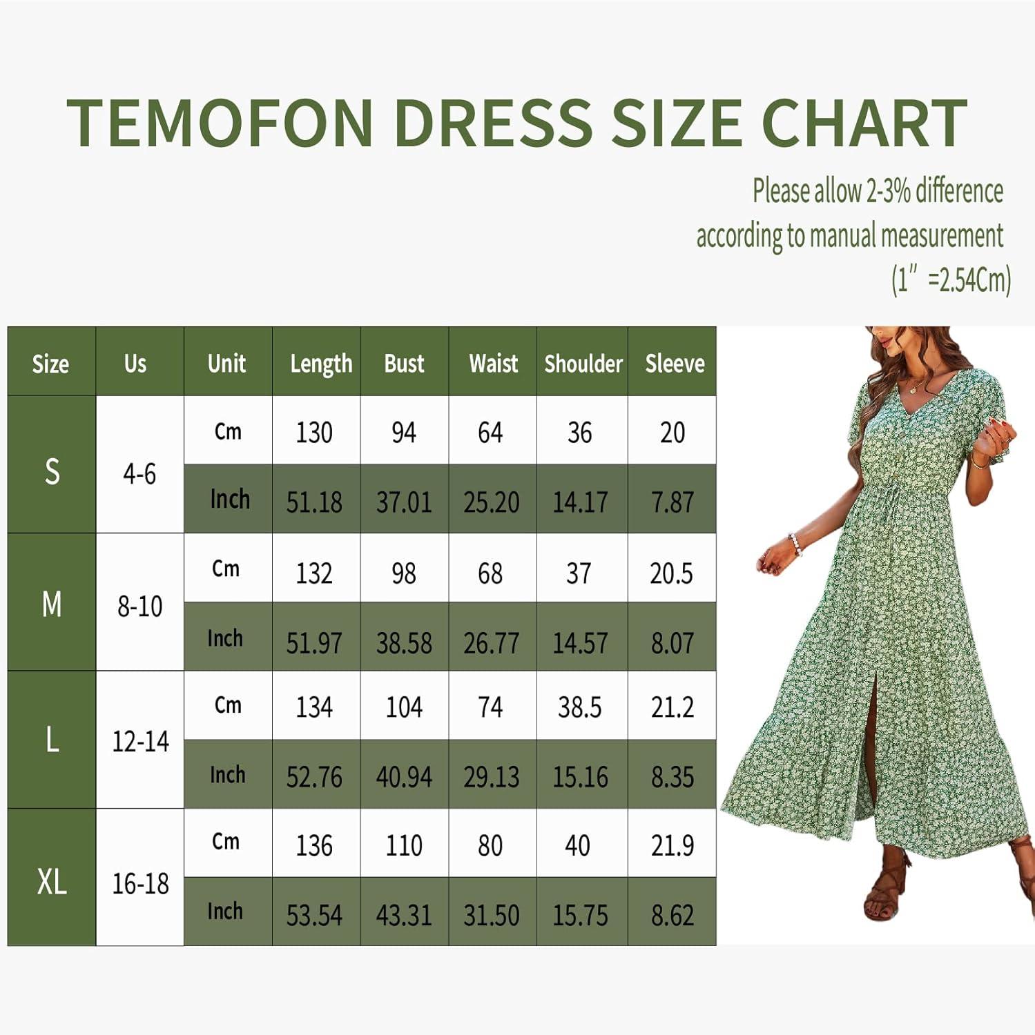 imageTEMOFON Womens Boho Maxi Dress Summer Floral Split V Neck Short Sleeve Casual Print Dresses Green L