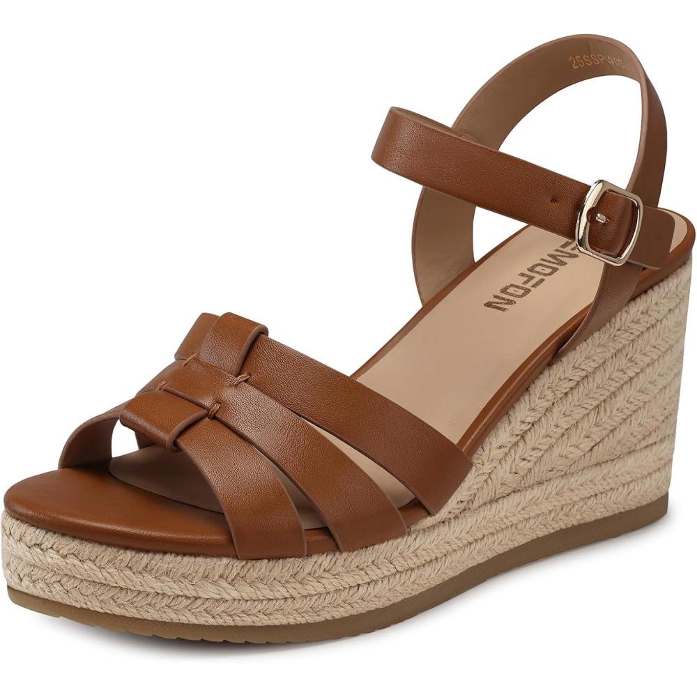 imageTEMOFON Wedge Sandals for Women Dressy Comfortable Espadrilles Wedges  Summer Walking Open Toe Strappy Platform Sandals38brown