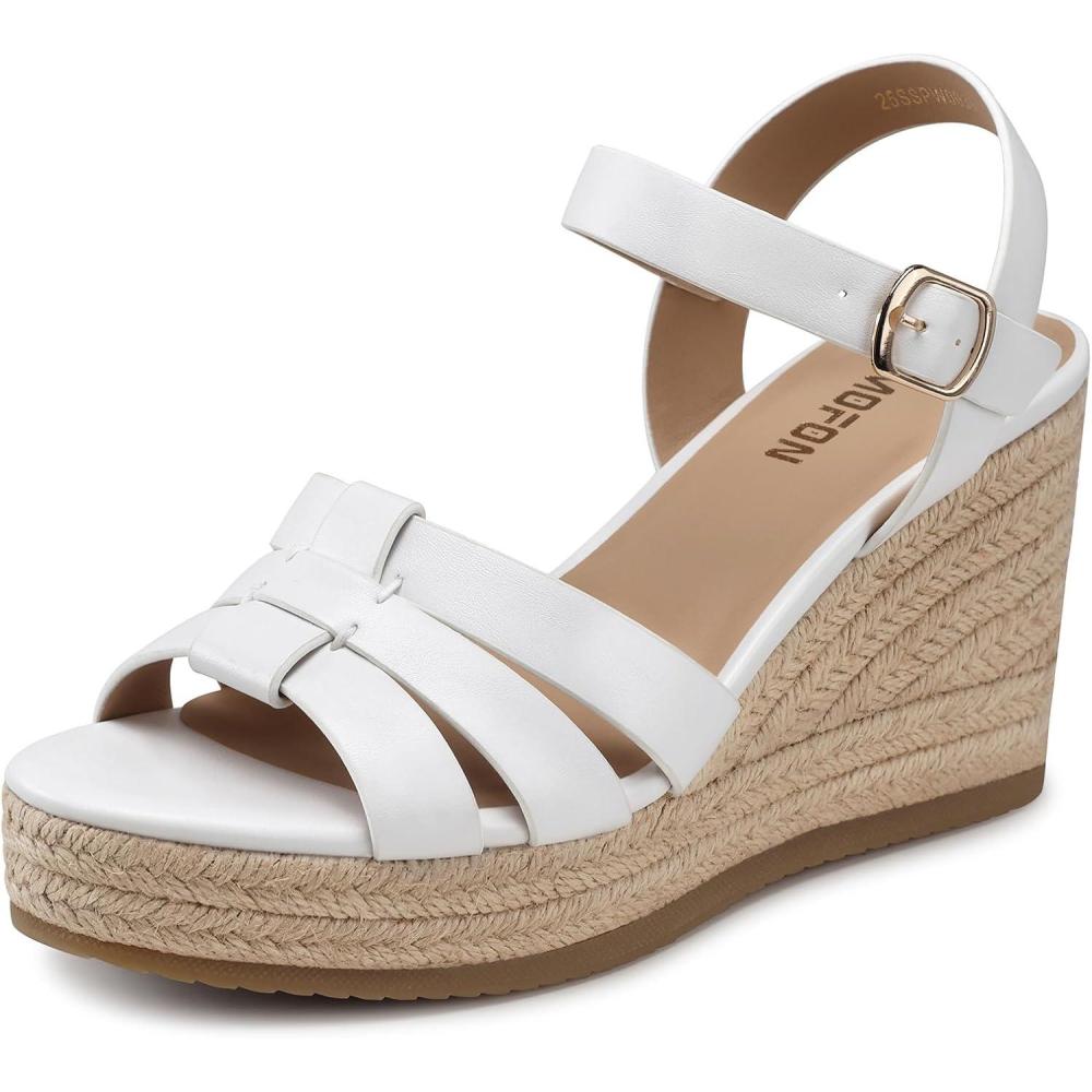 imageTEMOFON Wedge Sandals for Women Dressy Comfortable Espadrilles Wedges Summer Walking Open Toe Strappy Platform Sandals38white