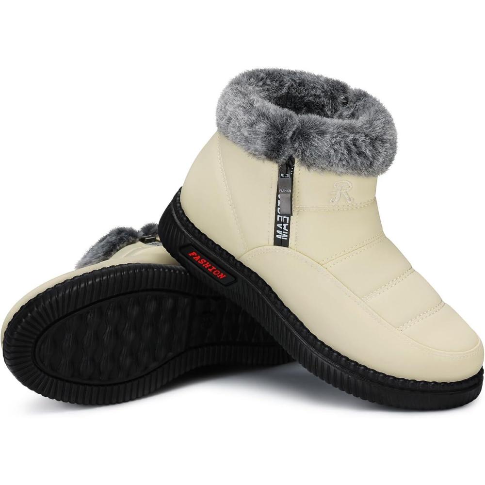 imageTEMOFON Womens Snow Boots Winter Warm Ankle Boots Waterproof Outdoor Fur Lined Shoes for Women07white